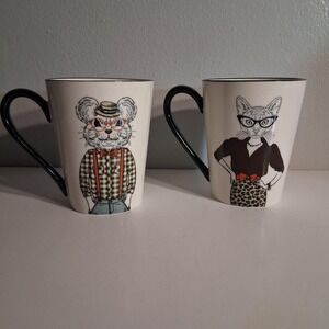 Cute cat and mouse mugs with illustrated cat